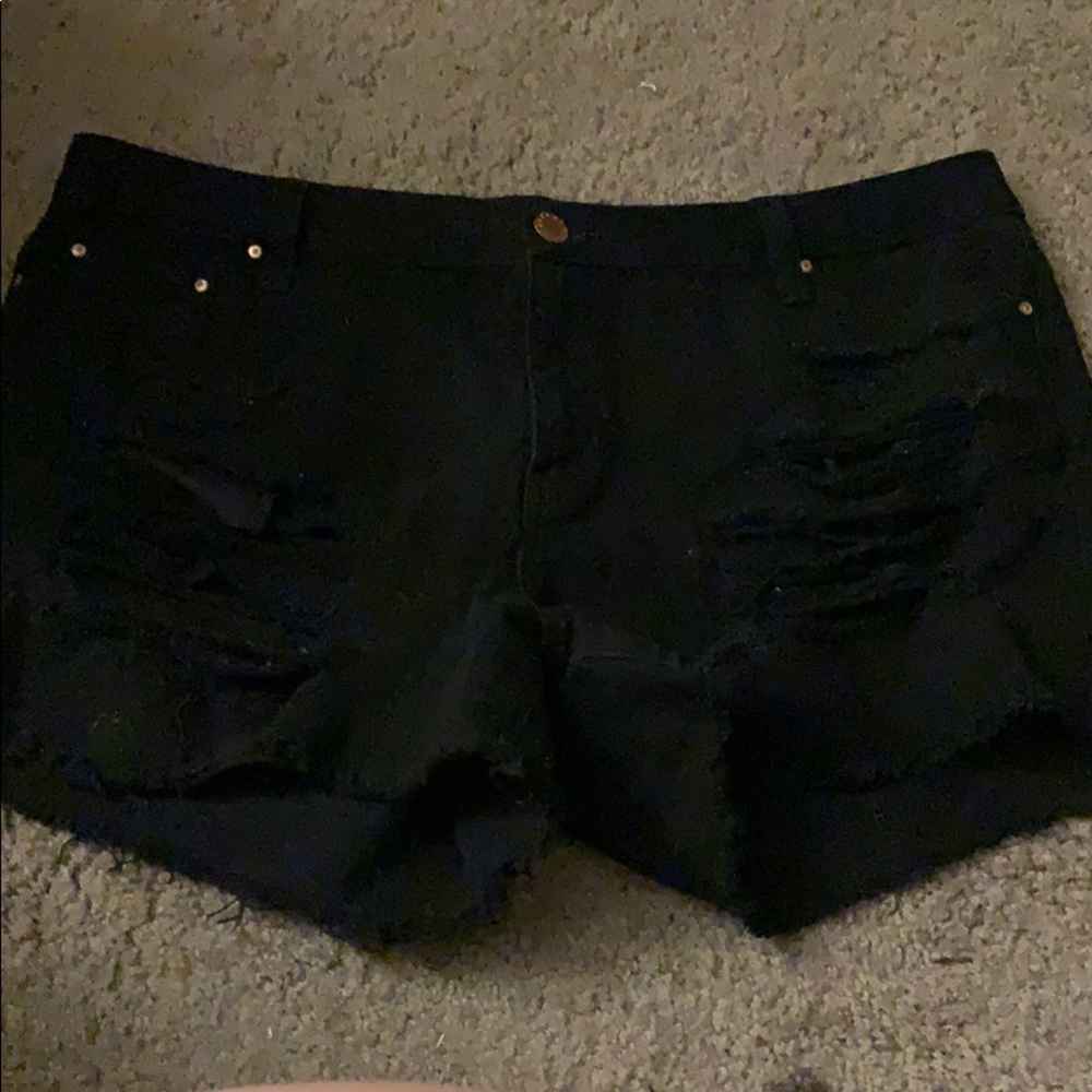 Forever 21 distressed black jean shorts